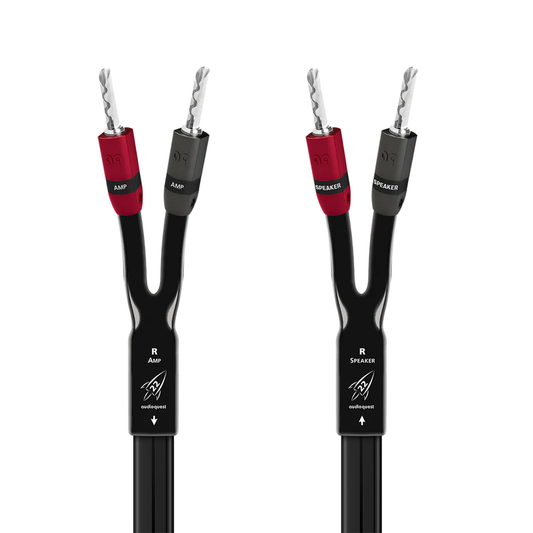 AudioQuest Rocket 22 Lautsprecherkabel Produktansicht, Full-Range-Konfektion mit zwei Bananensteckern je Ende