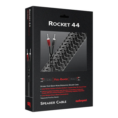 AudioQuest Rocket 44 Lautsprecherkabel Verpackung, Faltschachtel der Full-Range-Ausführung