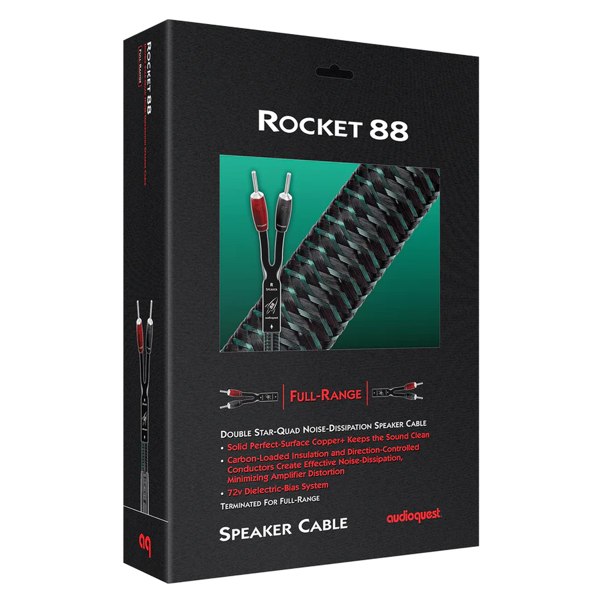 AudioQuest Rocket 88 Lautsprecherkabel Verpackung, Faltschachtel der Full-Range-Ausführung