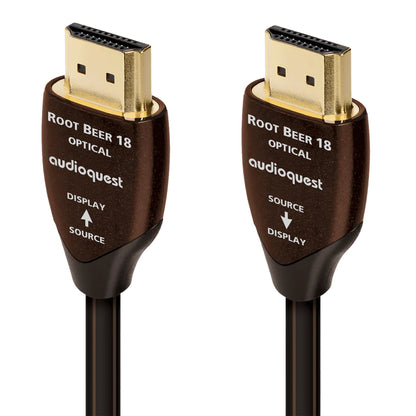 AudioQuest Root Beer 18 HDMI-Kabel aktiv-optisch, Produktansicht mit Display- und Source-Stecker