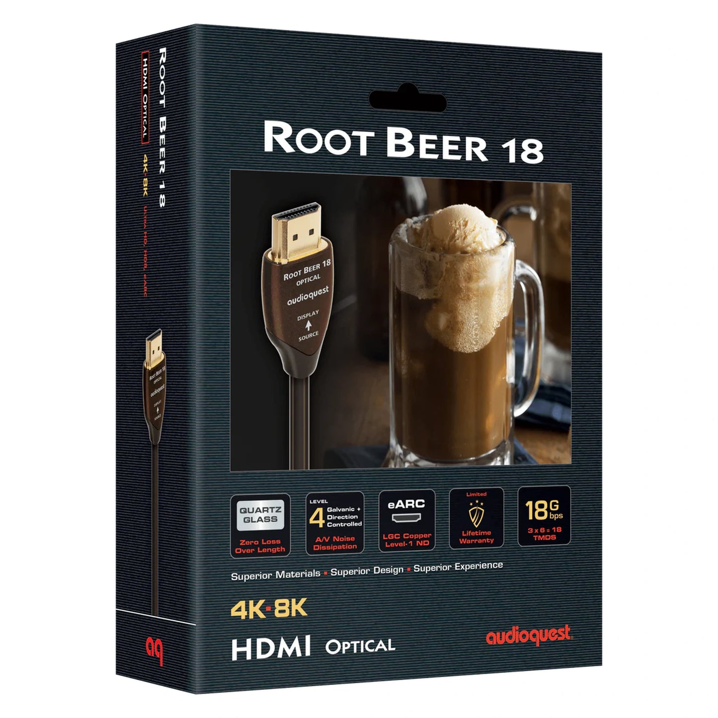 AudioQuest Root Beer 18 HDMI-Kabel Verpackung der aktiv-optischen 4K-8K-Ausführung, 18 Gbps