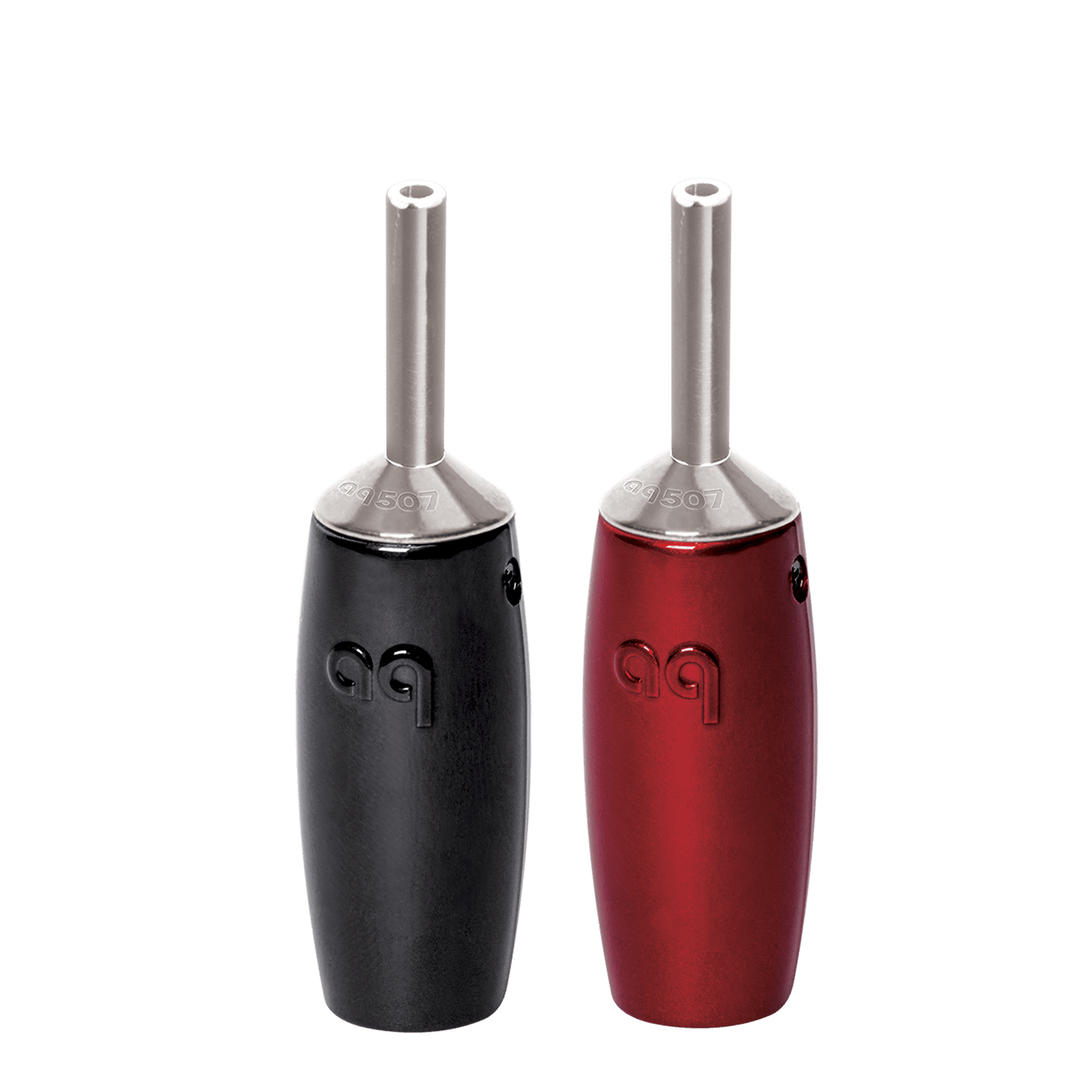 AudioQuest SureGrip 500 Lautsprecher-Stecker Bananenstecker Paaransicht in Schwarz und Rot