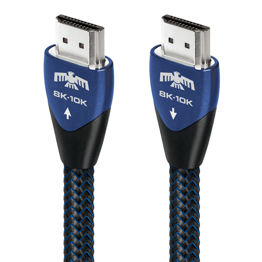 AudioQuest ThunderBird 48 HDMI-Kabel Produktansicht mit beiden Steckern und Richtungspfeilen, 8K-10K