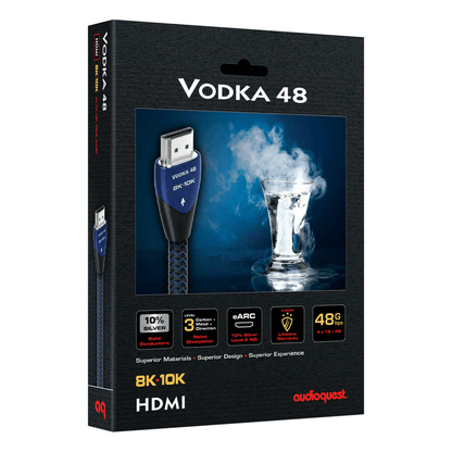 AudioQuest Vodka 48 HDMI-Kabel Verpackung mit 10 % Silber und Noise-Dissipation Level 3