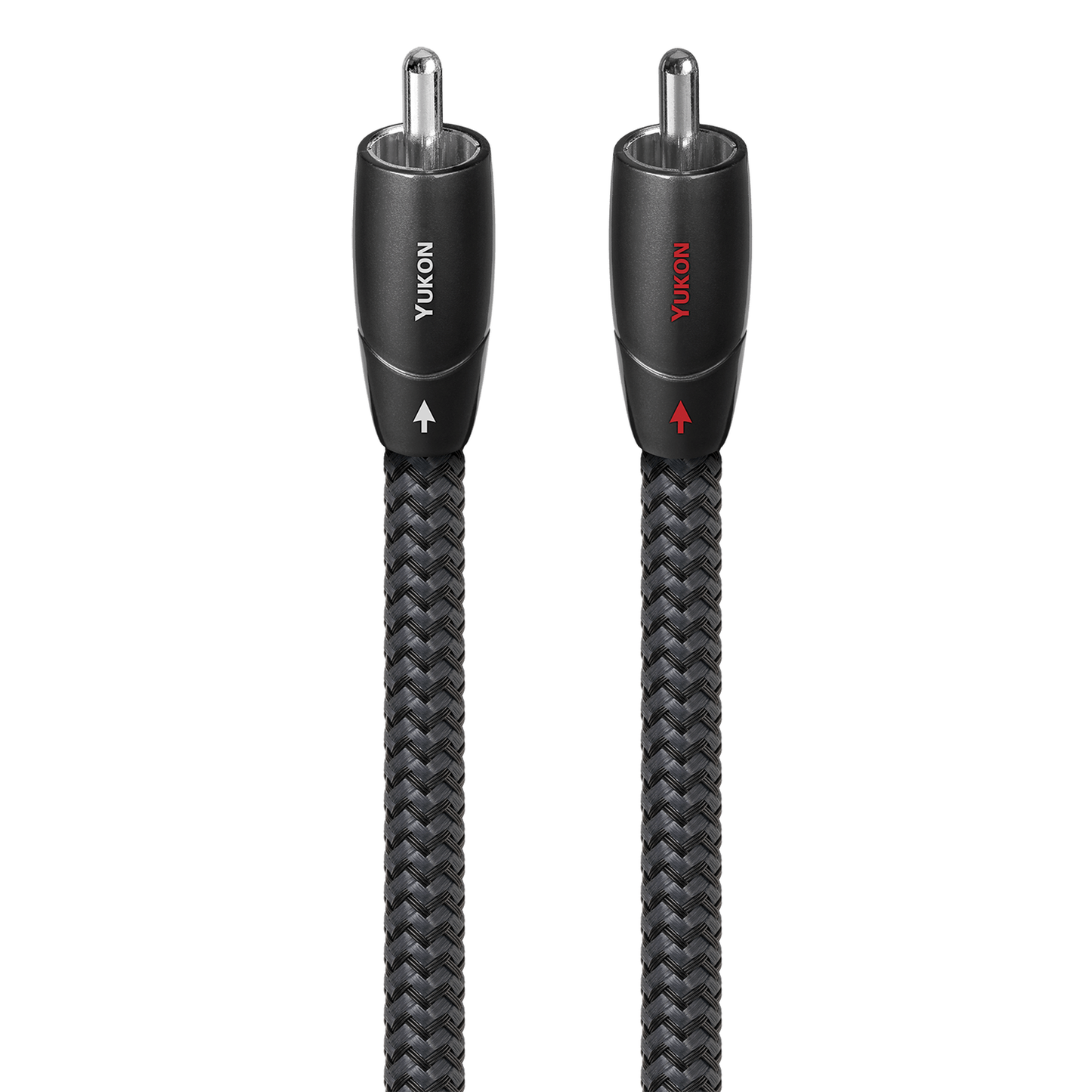 AudioQuest Yukon NF-Kabel Produktansicht – Cinch/RCA-Stereopaar mit anthrazitfarbenen Steckern