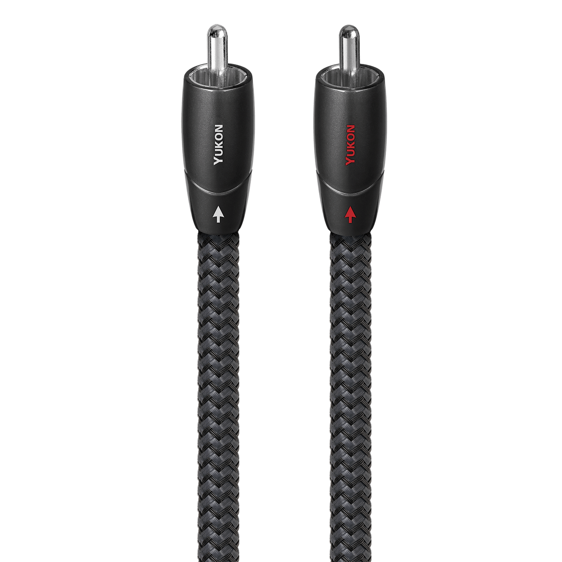 AudioQuest Yukon NF-Kabel Produktansicht – Cinch/RCA-Stereopaar mit anthrazitfarbenen Steckern