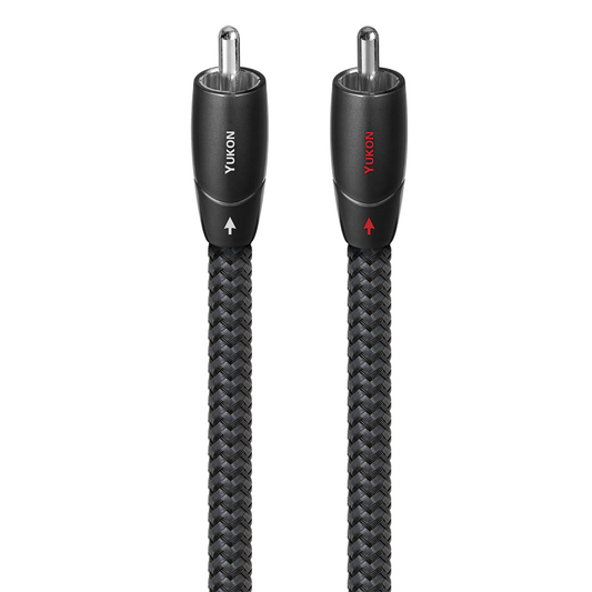 AudioQuest Yukon NF-Kabel Produktansicht – Cinch/RCA-Stereopaar mit anthrazitfarbenen Steckern