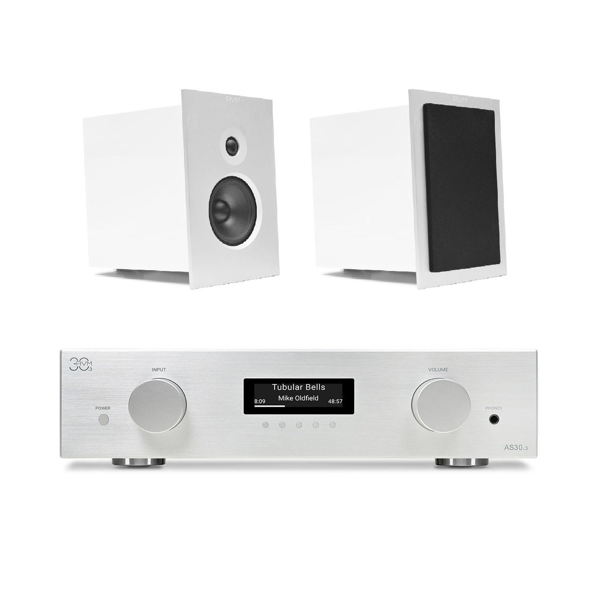 AVM AS 30.3 Streaming-Vollverstärker mit Audition CB 2.3 Regallautsprechern, HiFi-Set Silber Setansicht