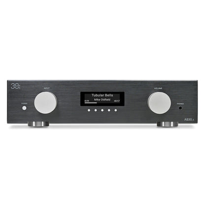 AVM AS 30.3 Streaming-Vollverstärker Schwarz Frontansicht mit OLED-Display und Lautstärkeregler