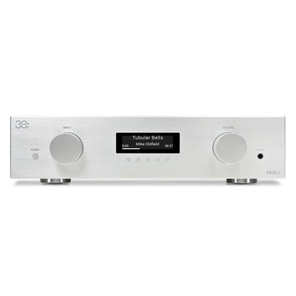 AVM AS 30.3 Streaming-Vollverstärker Silber Frontansicht mit OLED-Display und Lautstärkeregler