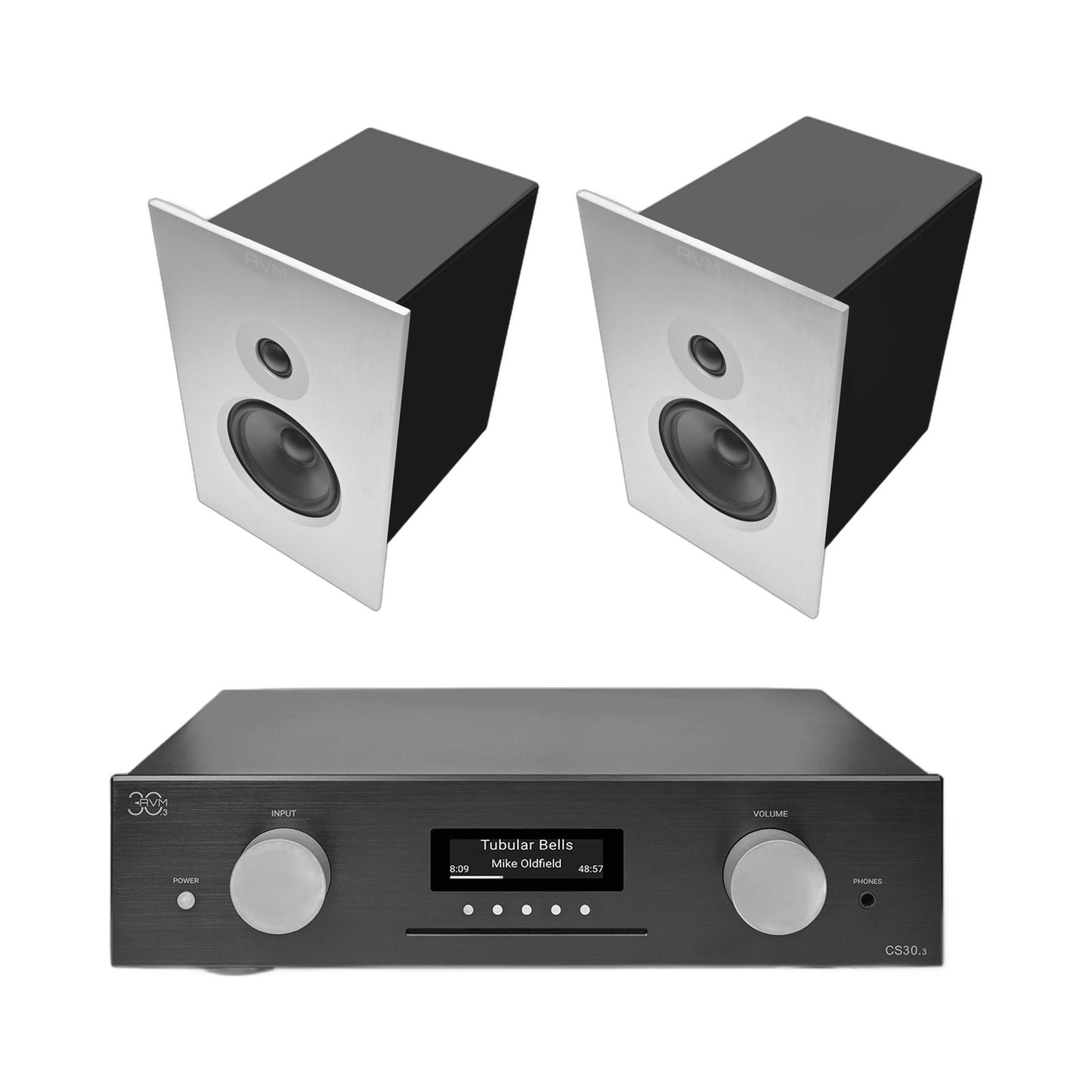 AVM CS 30.3 Streaming-Vollverstärker mit CD und Audition CB 2.3, HiFi-Set Schwarz Setansicht