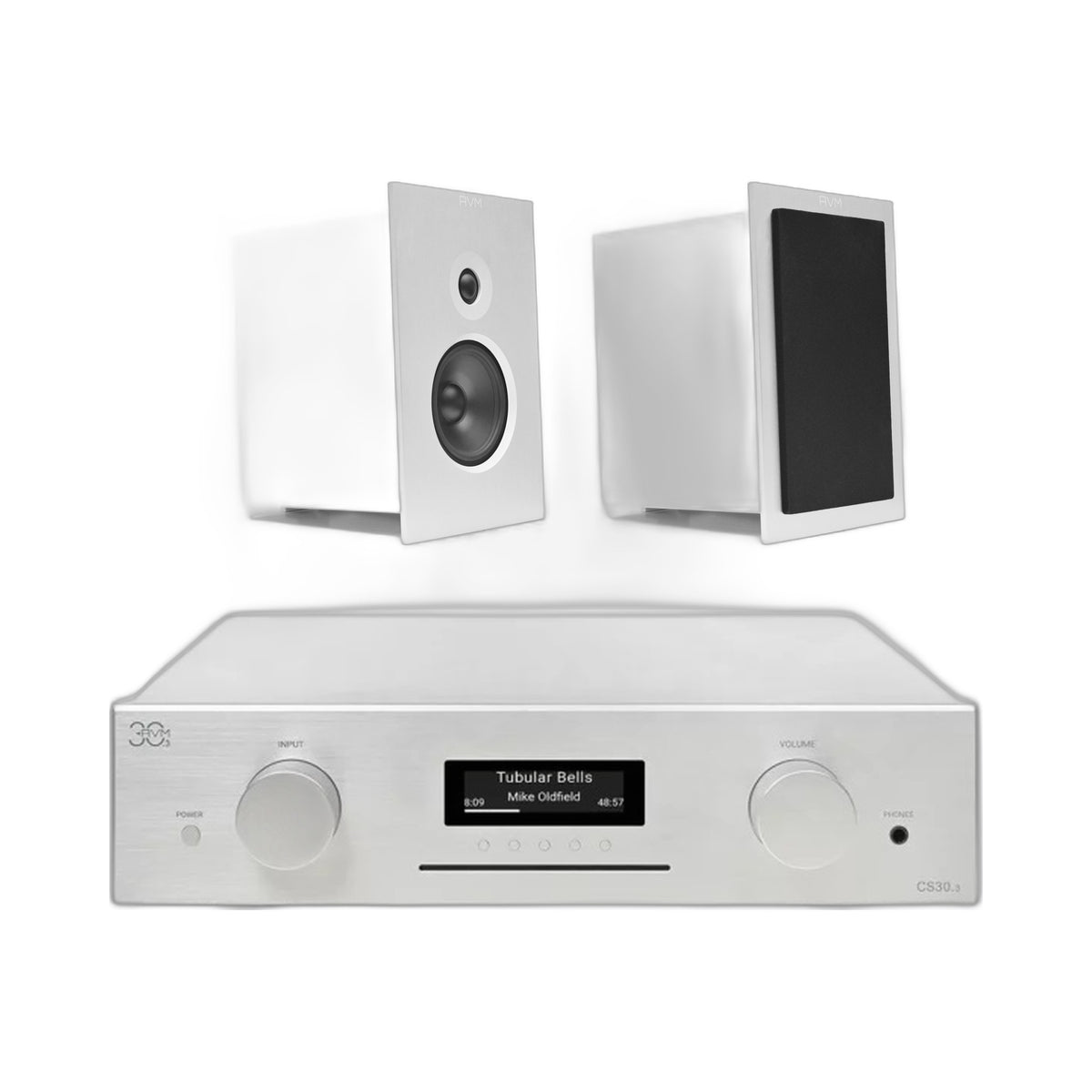 AVM CS 30.3 Streaming-Vollverstärker mit CD und Audition CB 2.3, HiFi-Set Silber Setansicht