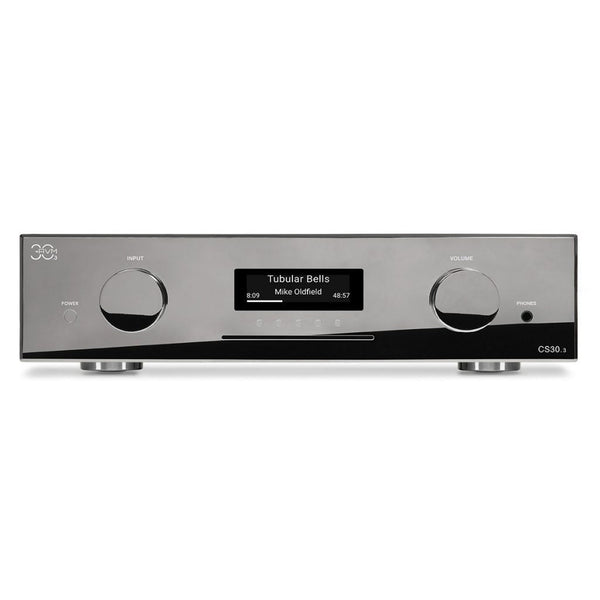 AVM CS 30.3 Streaming-Vollverstärker mit CD Cellini Chrom Frontansicht mit Display und CD-Schacht