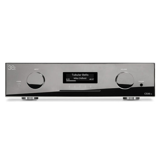 AVM CS 30.3 Streaming-Vollverstärker mit CD Cellini Chrom Frontansicht mit Display und CD-Schacht