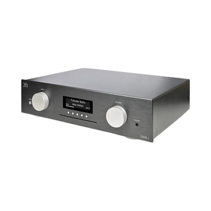 AVM CS 30.3 Streaming-Vollverstärker mit CD Schwarz Schrägansicht von rechts mit CD-Schacht und Display