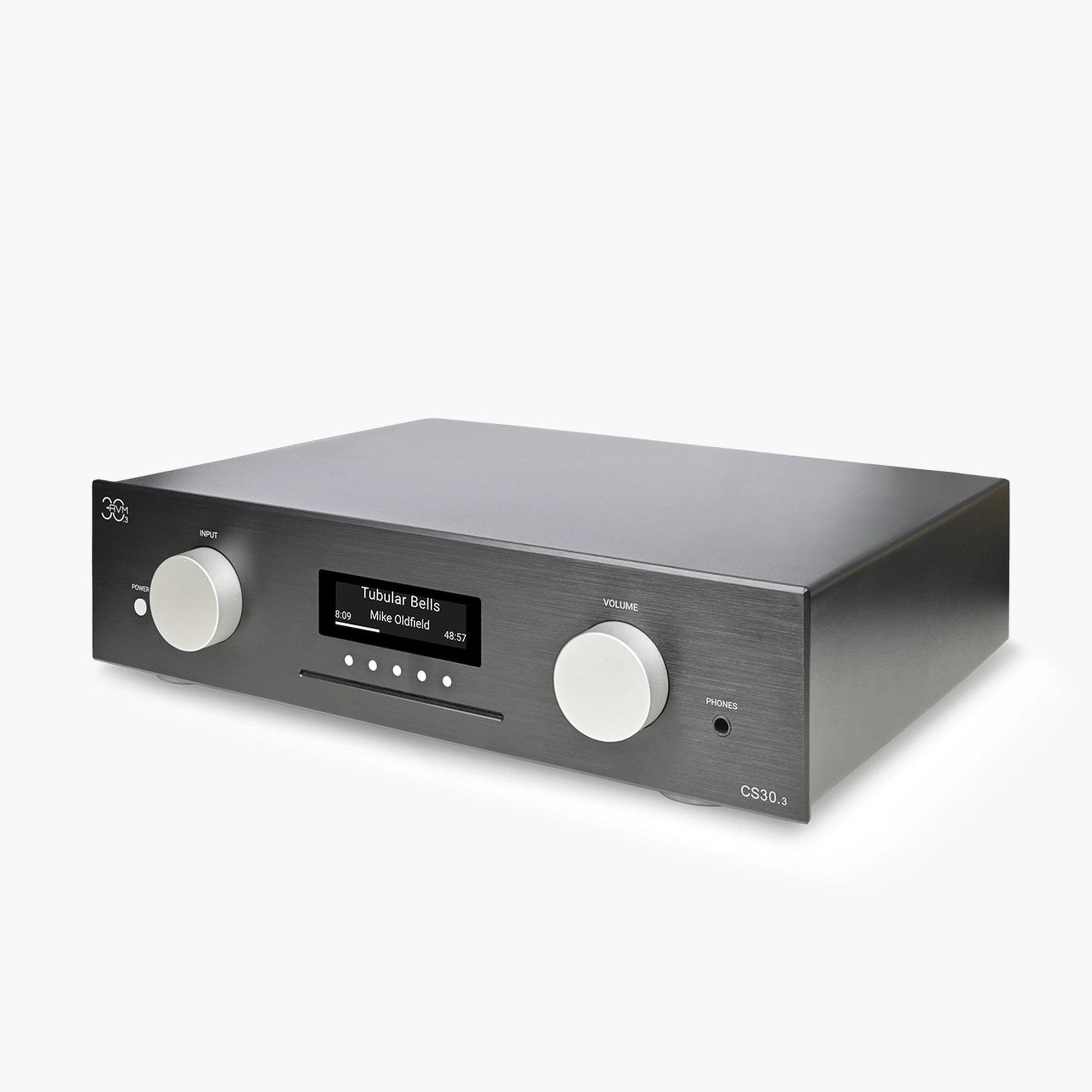 AVM CS 30.3 Streaming-Vollverstärker mit CD Schwarz Schrägansicht von rechts mit Gehäuseoberseite