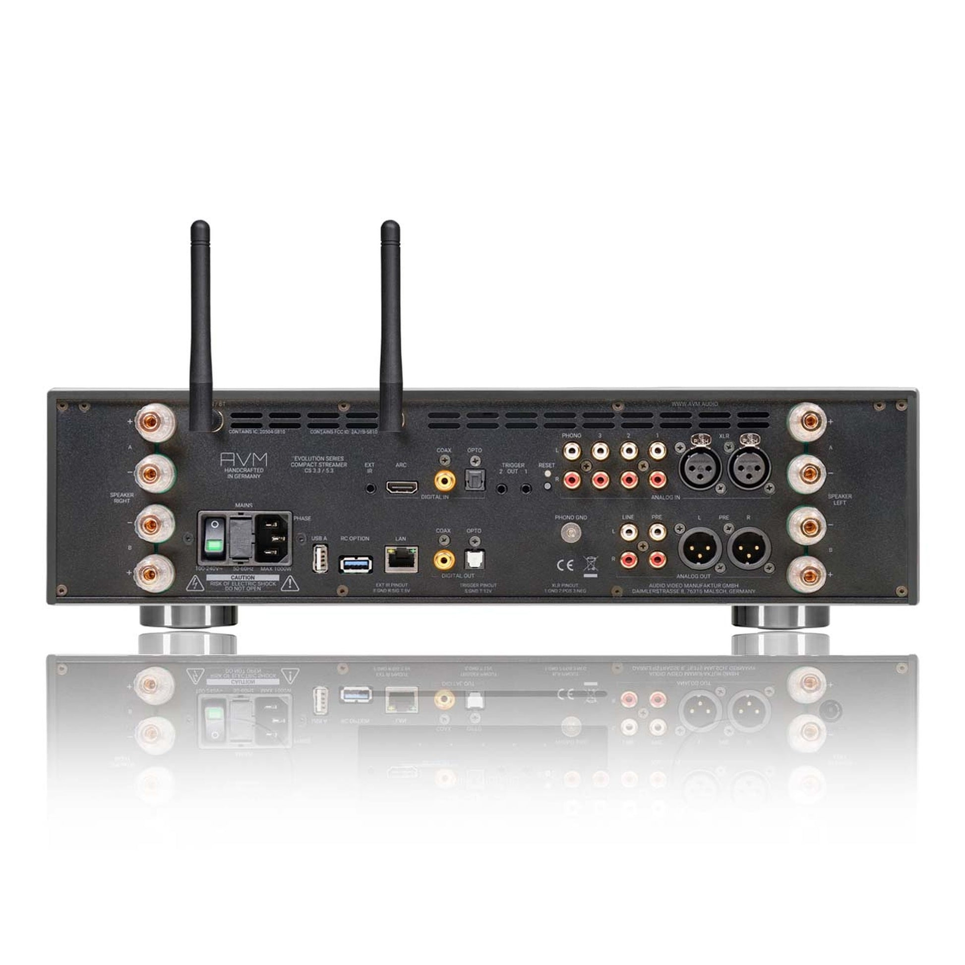 AVM Evolution CS 3.3 Streaming-Vollverstärker mit CD Schwarz Anschlussfeld mit XLR, Cinch, HDMI ARC