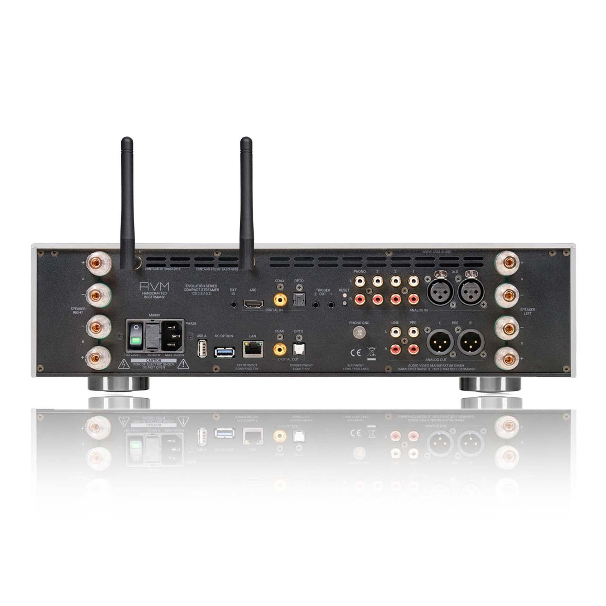 AVM Evolution CS 3.3 Streaming-Vollverstärker mit CD Silber Anschlussfeld mit XLR, Cinch, HDMI ARC