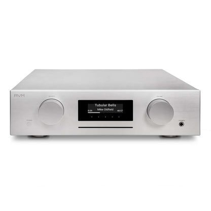 AVM Evolution CS 3.3 Streaming-Vollverstärker mit CD Silber Draufsicht auf Aluminiumdeckel und Bedienfront