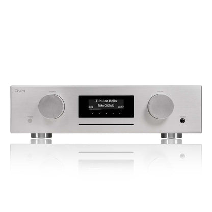 AVM Evolution CS 3.3 Streaming-Vollverstärker mit CD Silber Frontansicht mit CD-Schacht und OLED-Display