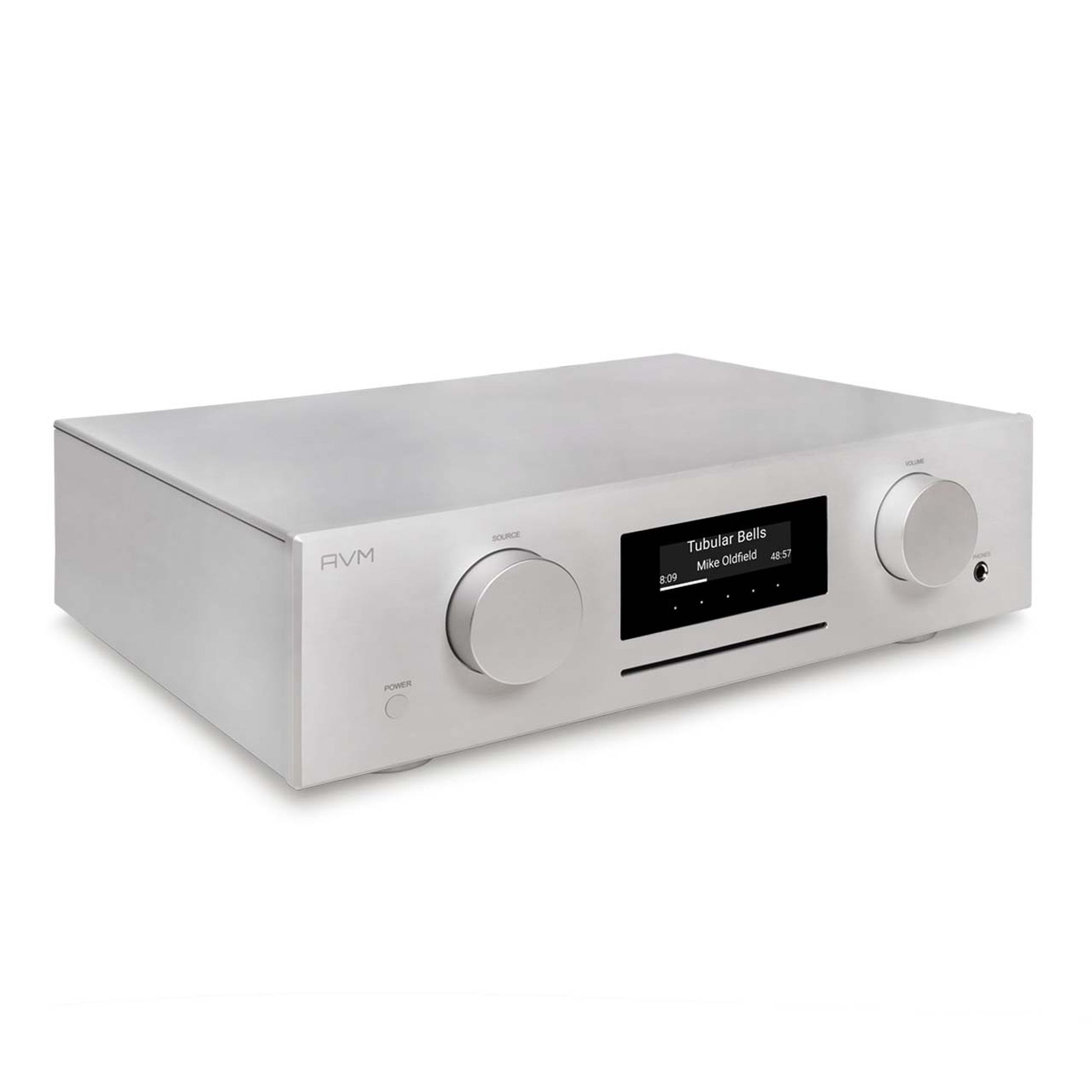 AVM Evolution CS 3.3 Streaming-Vollverstärker mit CD Silber Seitenansicht des Aluminiumgehäuses