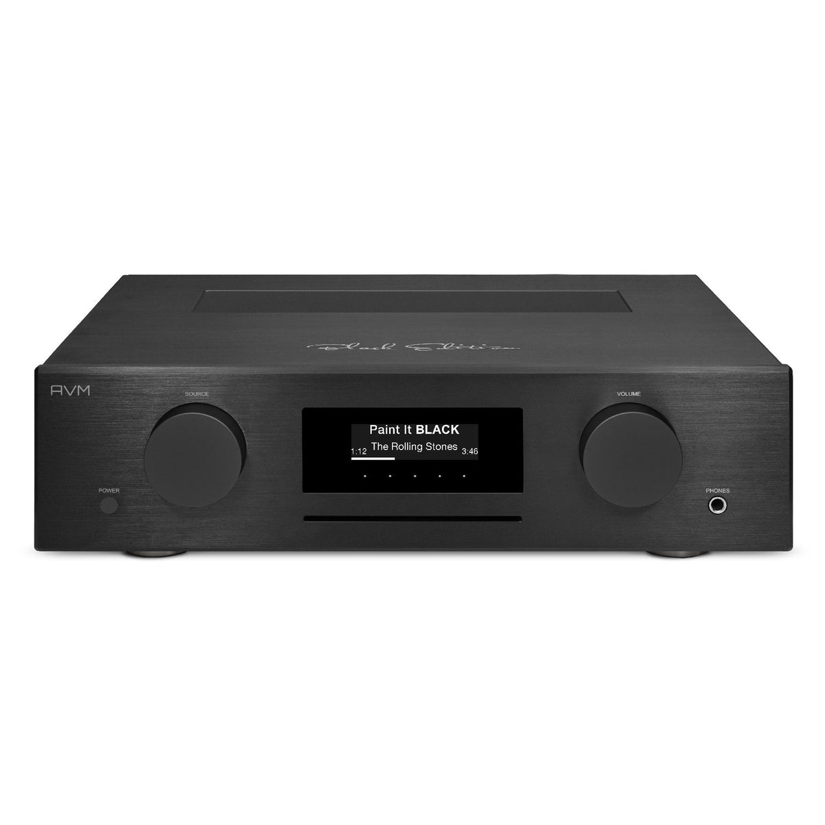 AVM Evolution CS 5.3 Streaming-Vollverstärker mit CD Black Edition, Frontansicht mit Display und Drehreglern