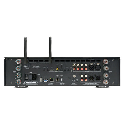 AVM Evolution CS 5.3 Streaming-Vollverstärker mit CD Black Edition, Rückansicht mit Anschlüssen und WLAN-Antennen