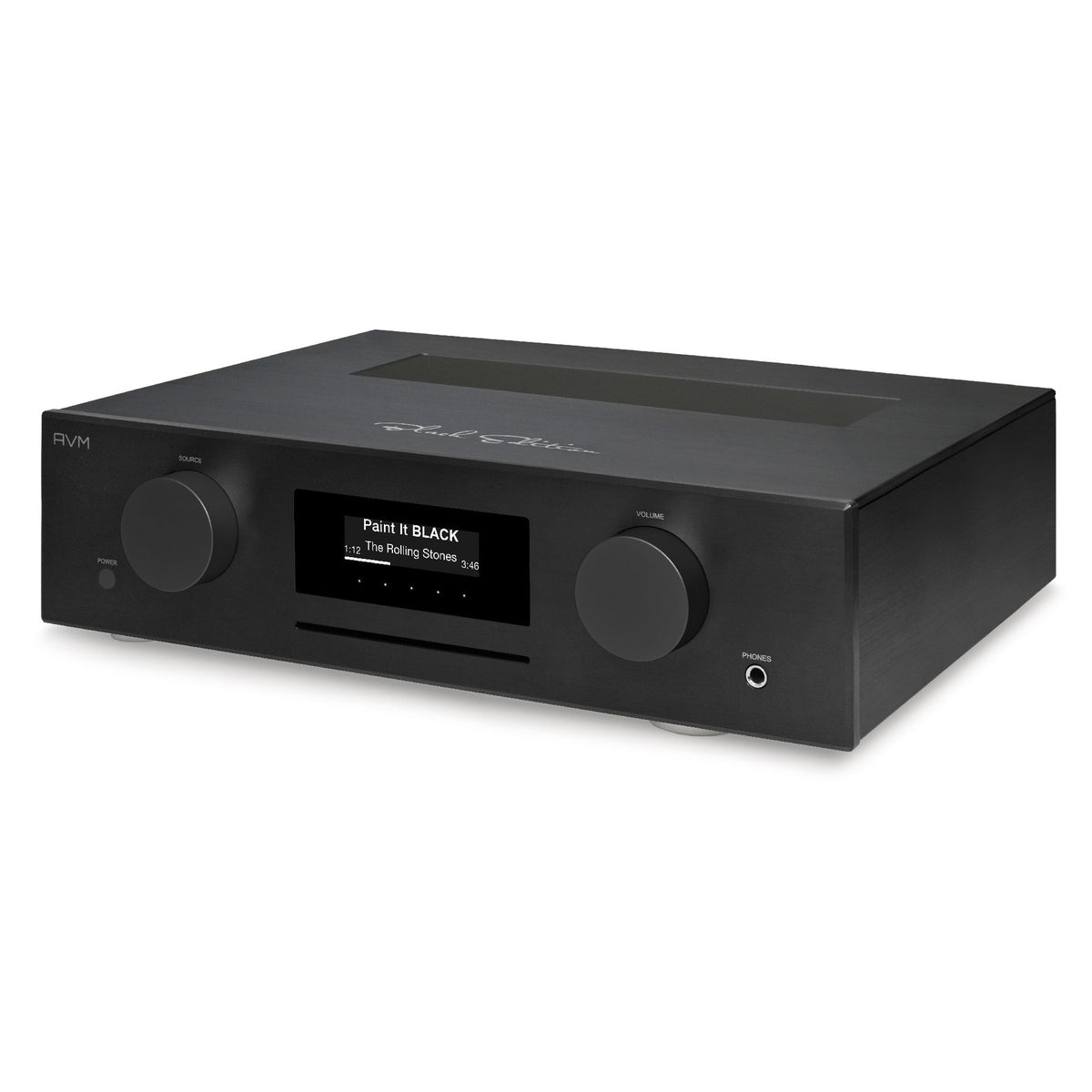 AVM Evolution CS 5.3 Streaming-Vollverstärker mit CD Black Edition, Schrägansicht von links