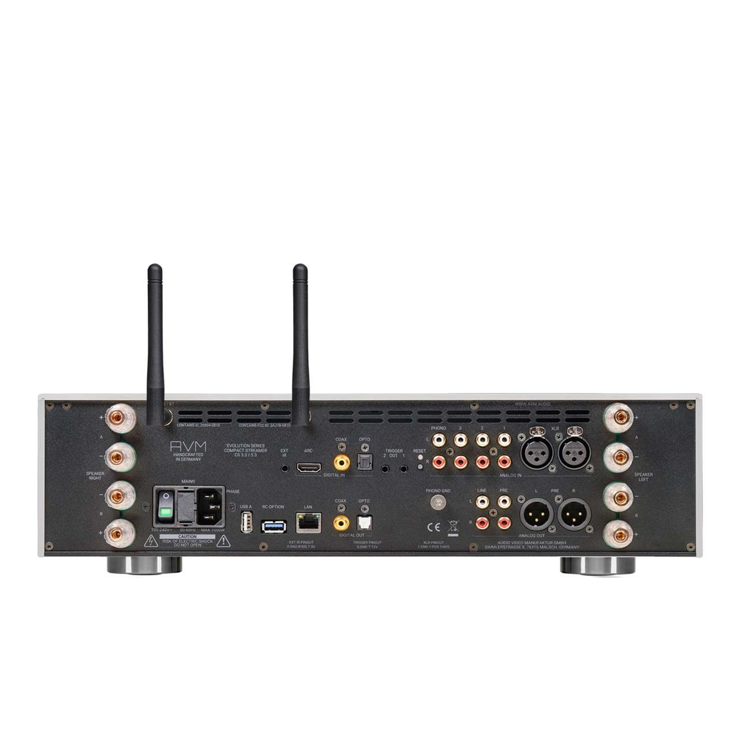 AVM Evolution CS 5.3 Streaming-Vollverstärker mit CD Cellini Chrom Anschlussfeld mit XLR, Cinch und HDMI ARC