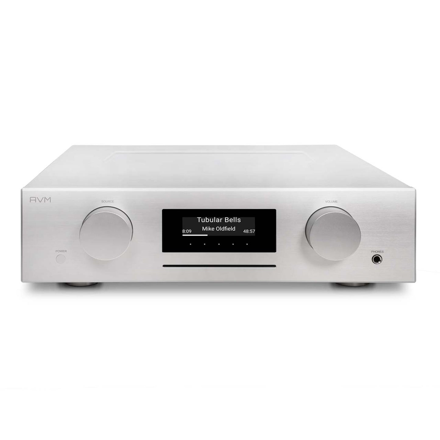 AVM Evolution CS 5.3 Streaming-Vollverstärker mit CD Silber Draufsicht auf Deckel mit Einlassblende