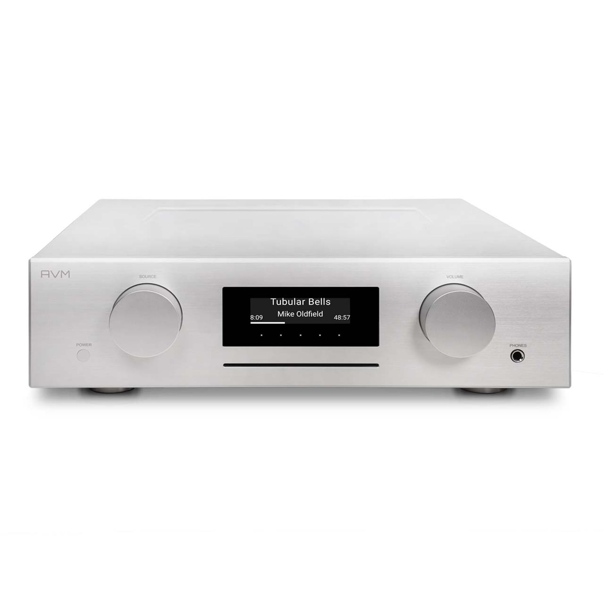 AVM Evolution CS 5.3 Streaming-Vollverstärker mit CD Silber Draufsicht auf Deckel mit Einlassblende