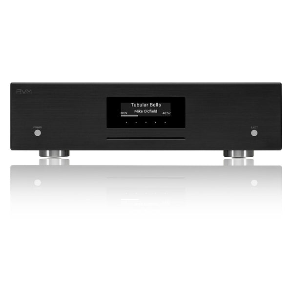 AVM Evolution MP 3.3 Streaming-Vorverstärker Schwarz Frontansicht mit OLED-Display und CD-Laufwerk