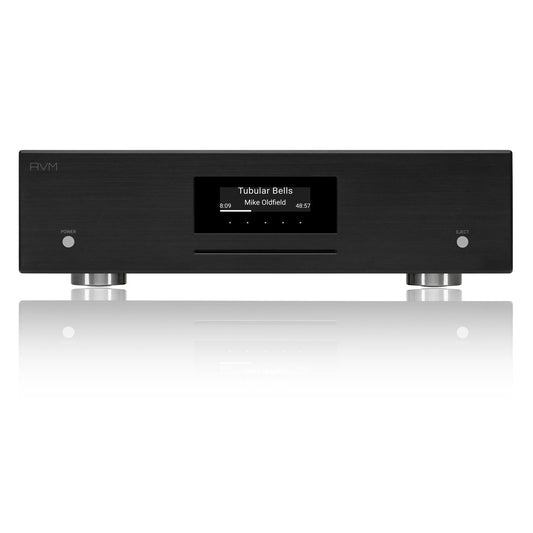 AVM Evolution MP 3.3 Streaming-Vorverstärker Schwarz Frontansicht mit OLED-Display und CD-Laufwerk