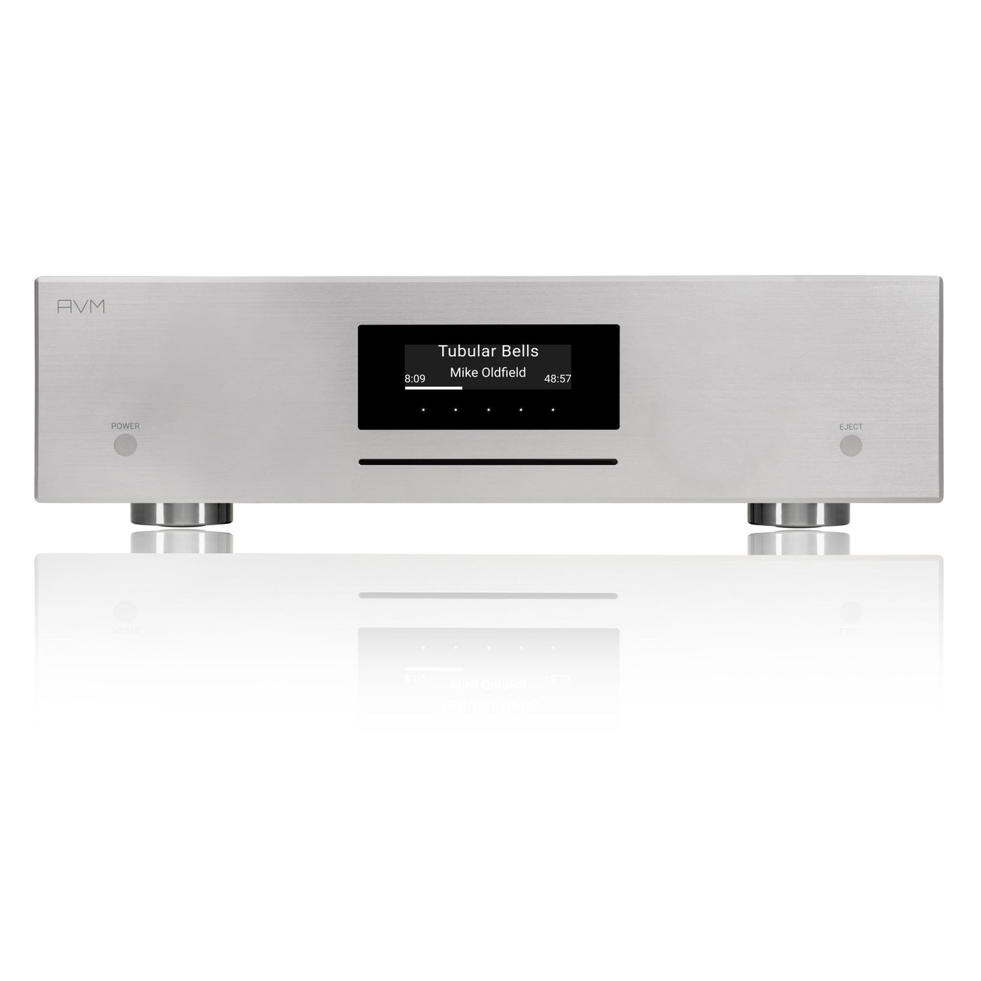 AVM Evolution MP 3.3 Streaming-Vorverstärker Silber Frontansicht mit OLED-Display und CD-Laufwerk
