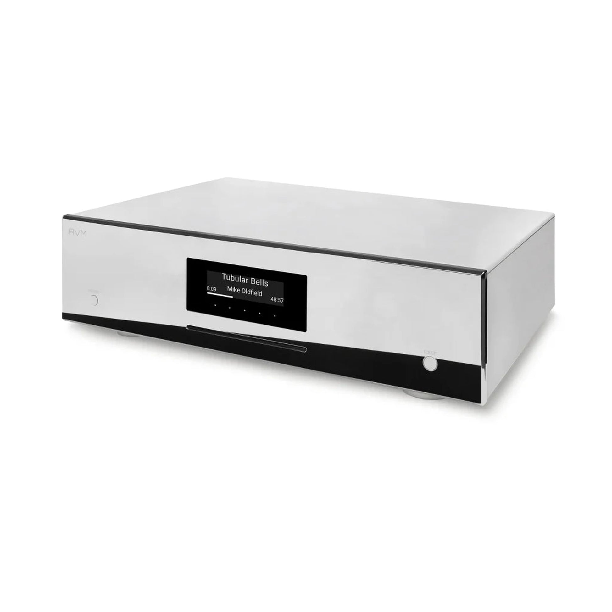 AVM Evolution MP 5.3 Streaming-Vorverstärker Cellini Chrom Schrägansicht mit verchromtem Gehäusedeckel