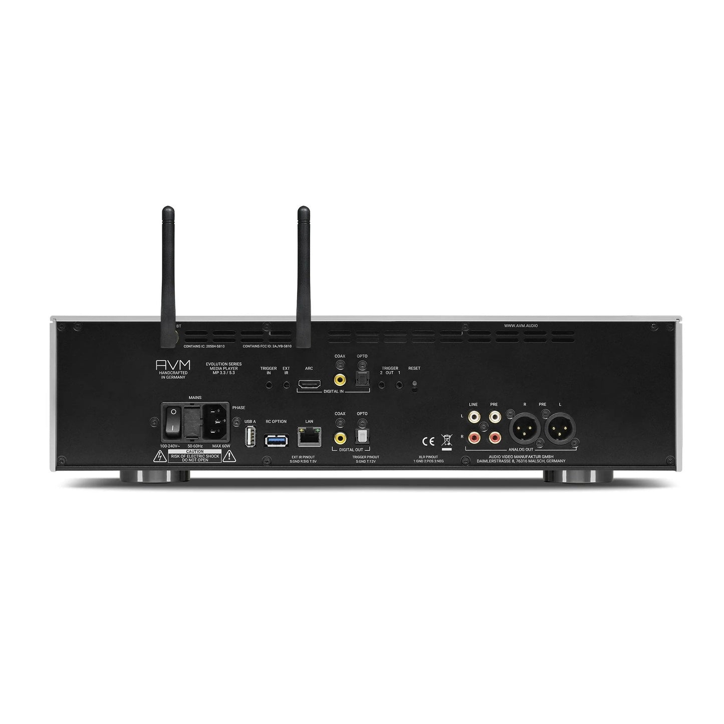 AVM Evolution MP 5.3 Streaming-Vorverstärker Anschlussfeld mit LAN, USB und digitalen Eingängen