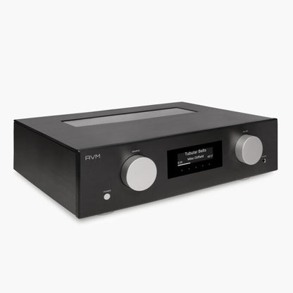 AVM Evolution PAS 3.3 Streaming-Vorverstärker Schwarz Schrägansicht von links mit Glasfenster im Gehäusedeckel