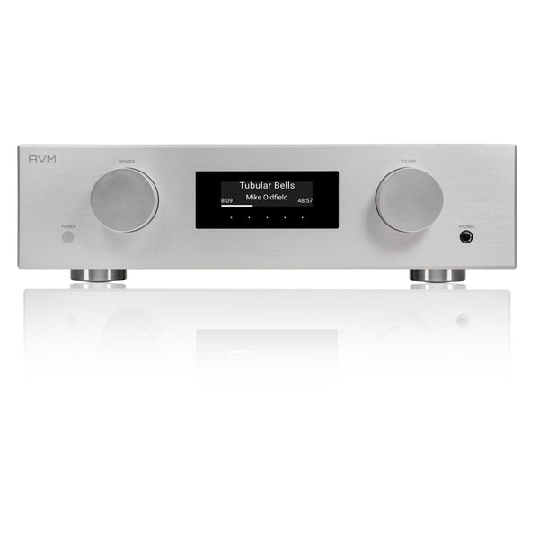 AVM Evolution PAS 3.3 Streaming-Vorverstärker Silber Frontansicht mit OLED-Display und Aluminiumfront