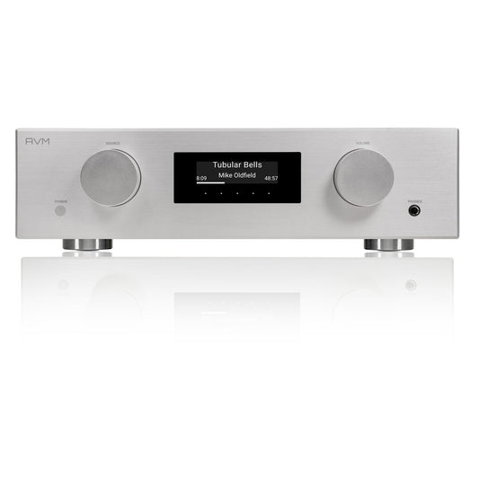 AVM Evolution PAS 3.3 Streaming-Vorverstärker Silber Frontansicht mit OLED-Display und Aluminiumfront