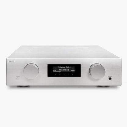 AVM Evolution PAS 5.3 Streaming-Vorverstärker Silber Frontansicht mit Glasfenster im Gehäusedeckel
