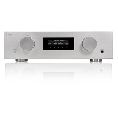AVM Evolution PAS 5.3 Streaming-Vorverstärker Silber Frontansicht mit OLED-Display und Aluminiumfront