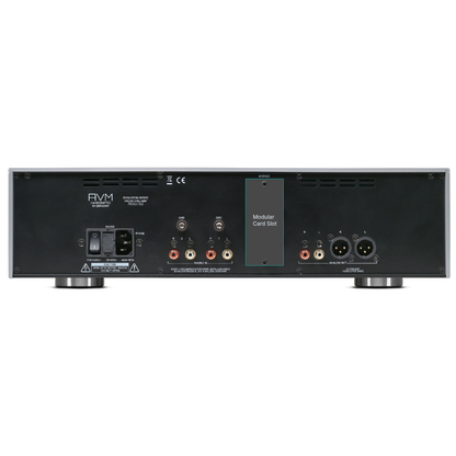 AVM Evolution PH 3.3 Phono-Vorverstärker Cellini Chrom Rückansicht mit Anschlussfeld und Modulschacht