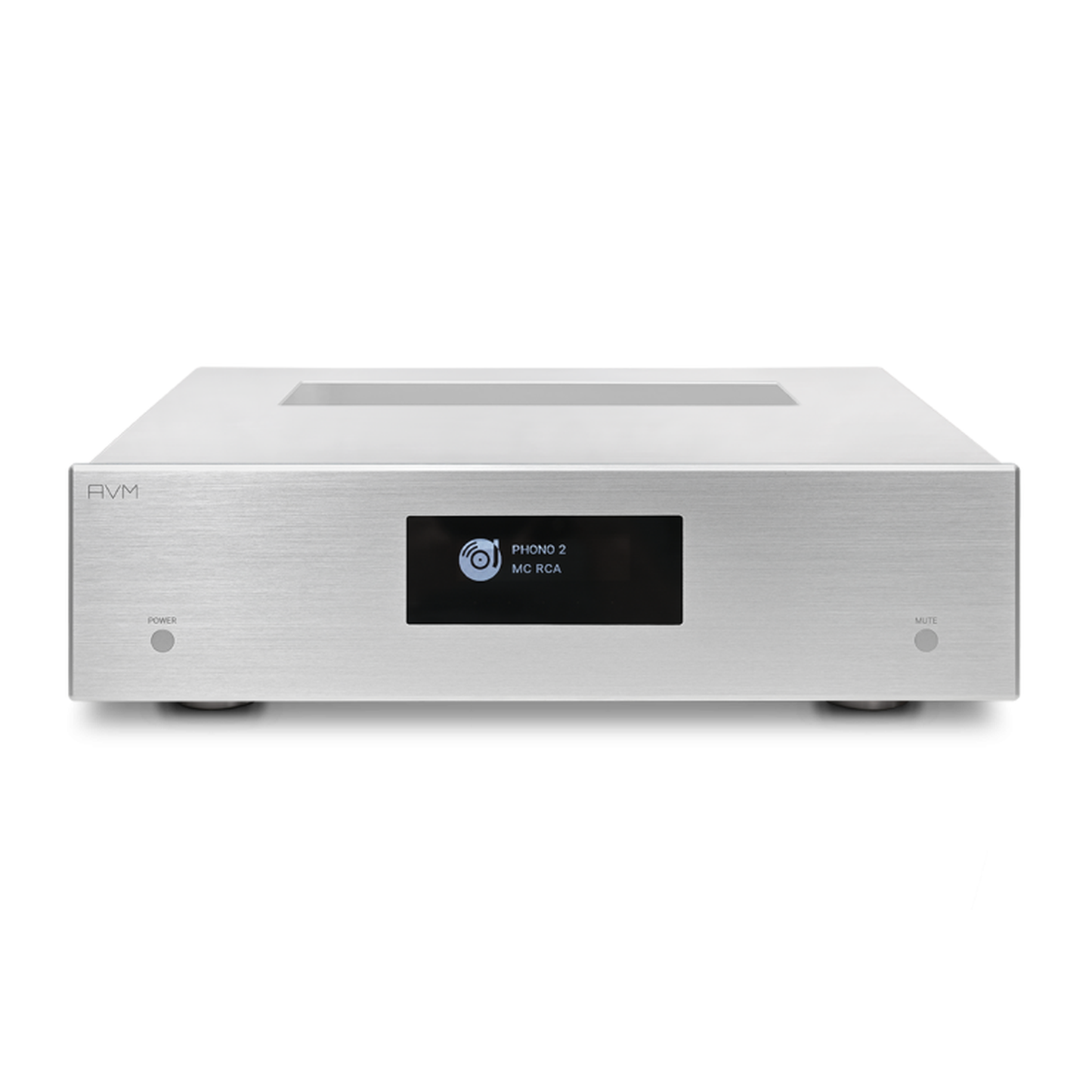 AVM Evolution PH 3.3 Phono-Vorverstärker Silber Frontansicht mit Display