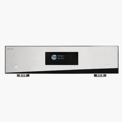 AVM Evolution PH 5.3 Röhren-Phonostufe Cellini Chrom Detailansicht der verchromten Frontplatte mit Display