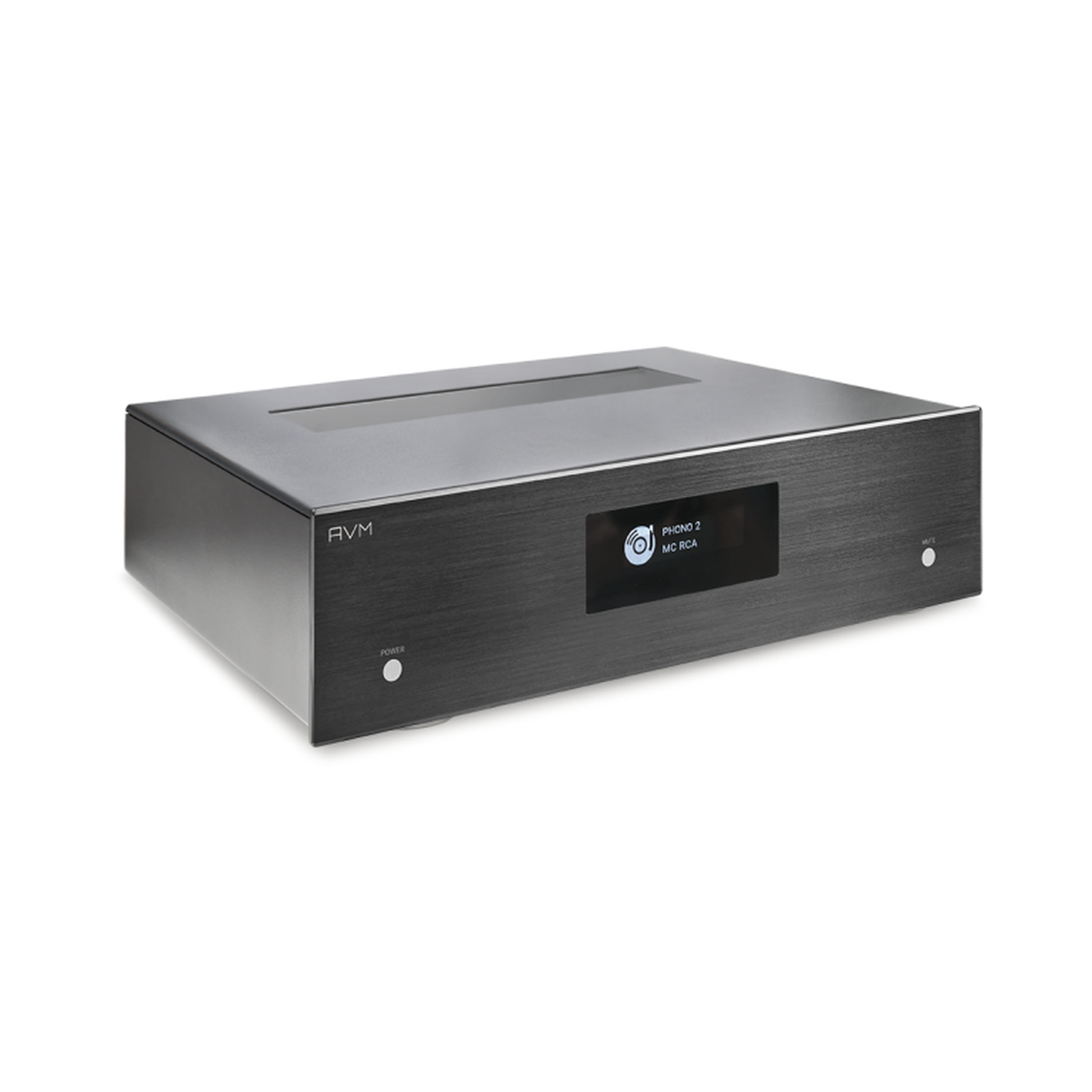 AVM Evolution PH 5.3 Röhren-Phonostufe Schwarz Schrägansicht von links mit Gehäusedeckel