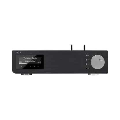 AVM Inspiration AS 2.3 Streaming-Vollverstärker Schwarz Frontansicht mit Display und Lautstärkeregler