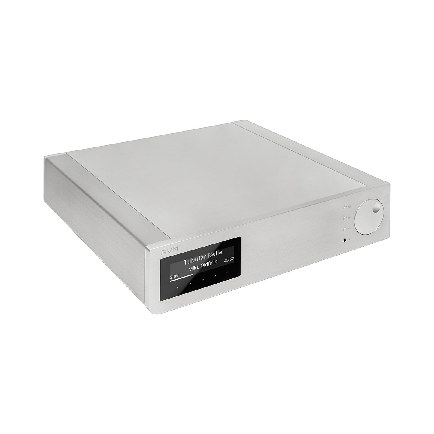 AVM Inspiration AS 2.3 Streaming-Vollverstärker Silber Schrägansicht von oben, gebürstetes Aluminiumgehäuse