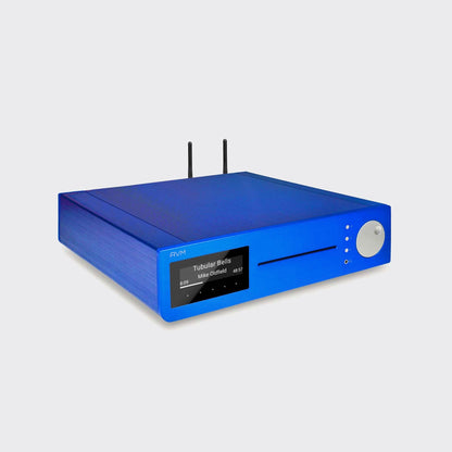 AVM Inspiration CS 2.3 Streaming-Vollverstärker mit CD LaBleu Schrägansicht von vorne oben mit blauem Gehäuse