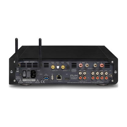 AVM Inspiration CS 2.3 Streaming-Vollverstärker mit CD Schwarz Rückansicht mit Anschlussfeld, HDMI ARC, LAN und USB