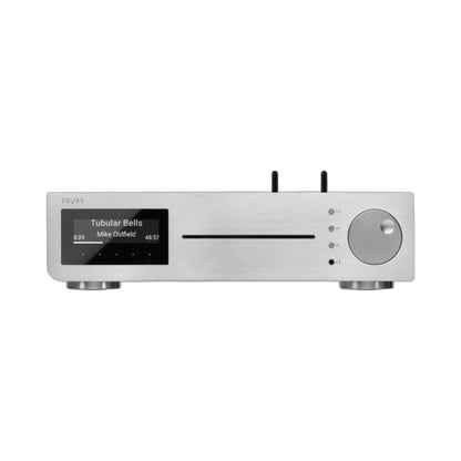 AVM Inspiration CS 2.3 Streaming-Vollverstärker mit CD Silber Frontansicht mit CD-Schacht und Display